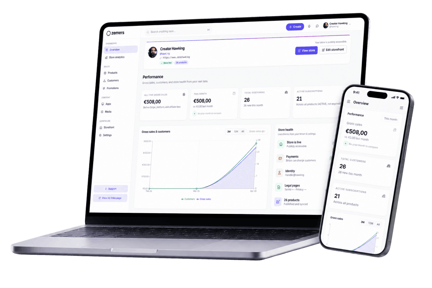 Zemers in one place: dashboard, storefront, and apps